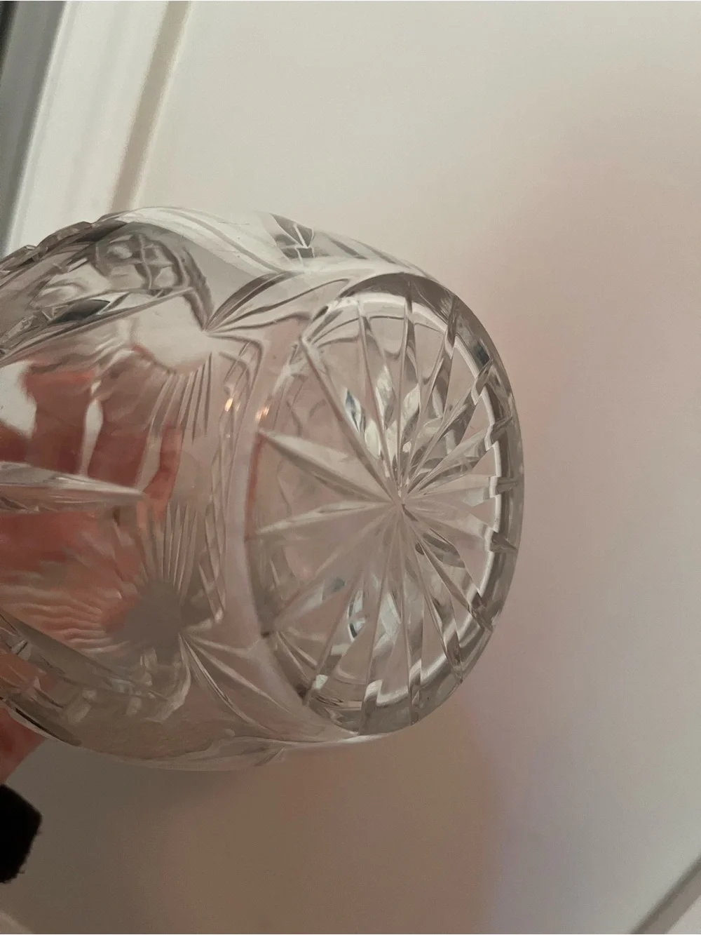 Large 15” Vintage Crystal Cut Glass Decanter Stopper Etched Star Burst Design